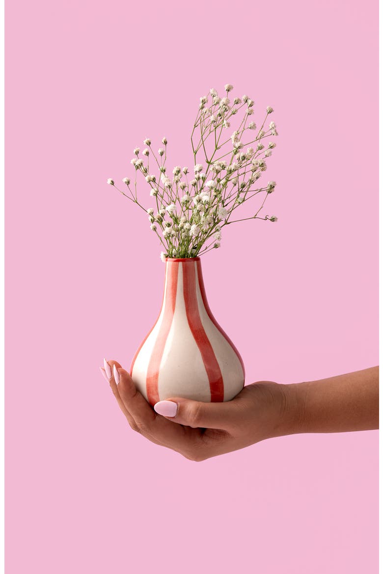 Ceramic Stripe Bud Vase, Alternate, color, RED