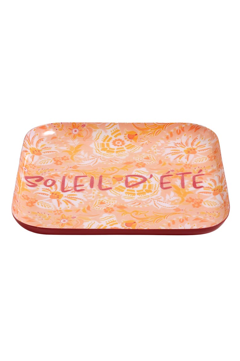 Nanpur Patterned Square Metal Decorative Tray 10X10 In, Alternate, color, Orange