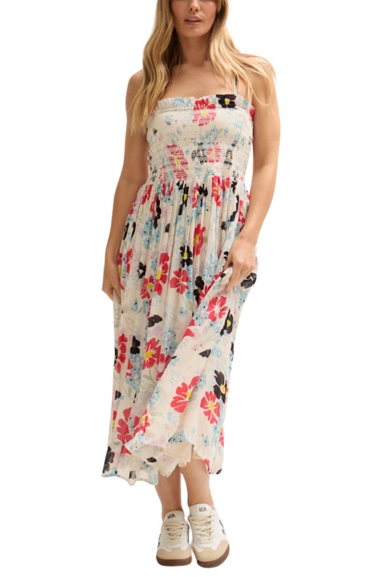 Jessica Detachable Strap Poppy Print Midi Dress, Main, color, Cream