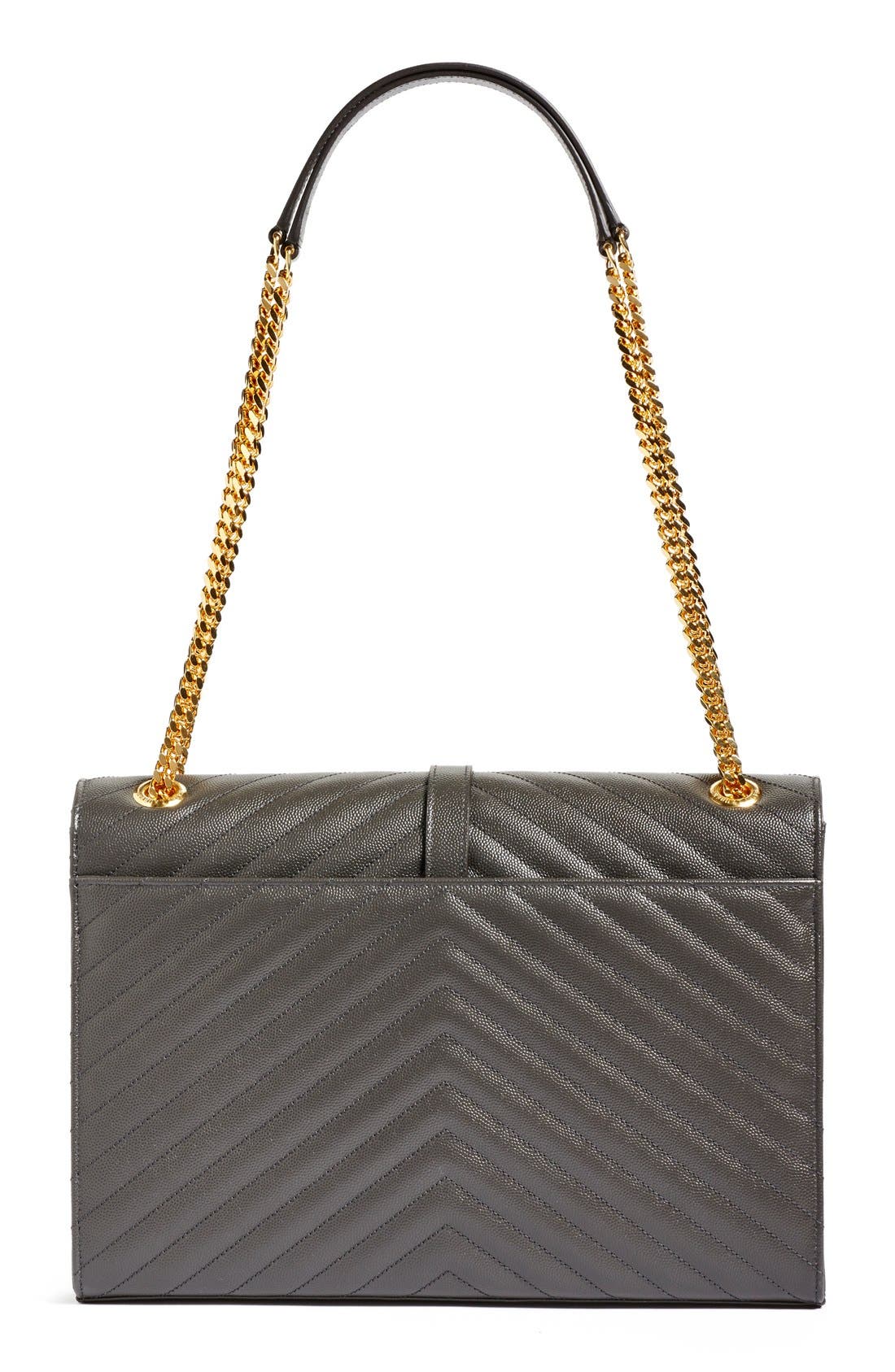 'Large Monogram' Grained Leather Shoulder Bag, Alternate, color, COAL
