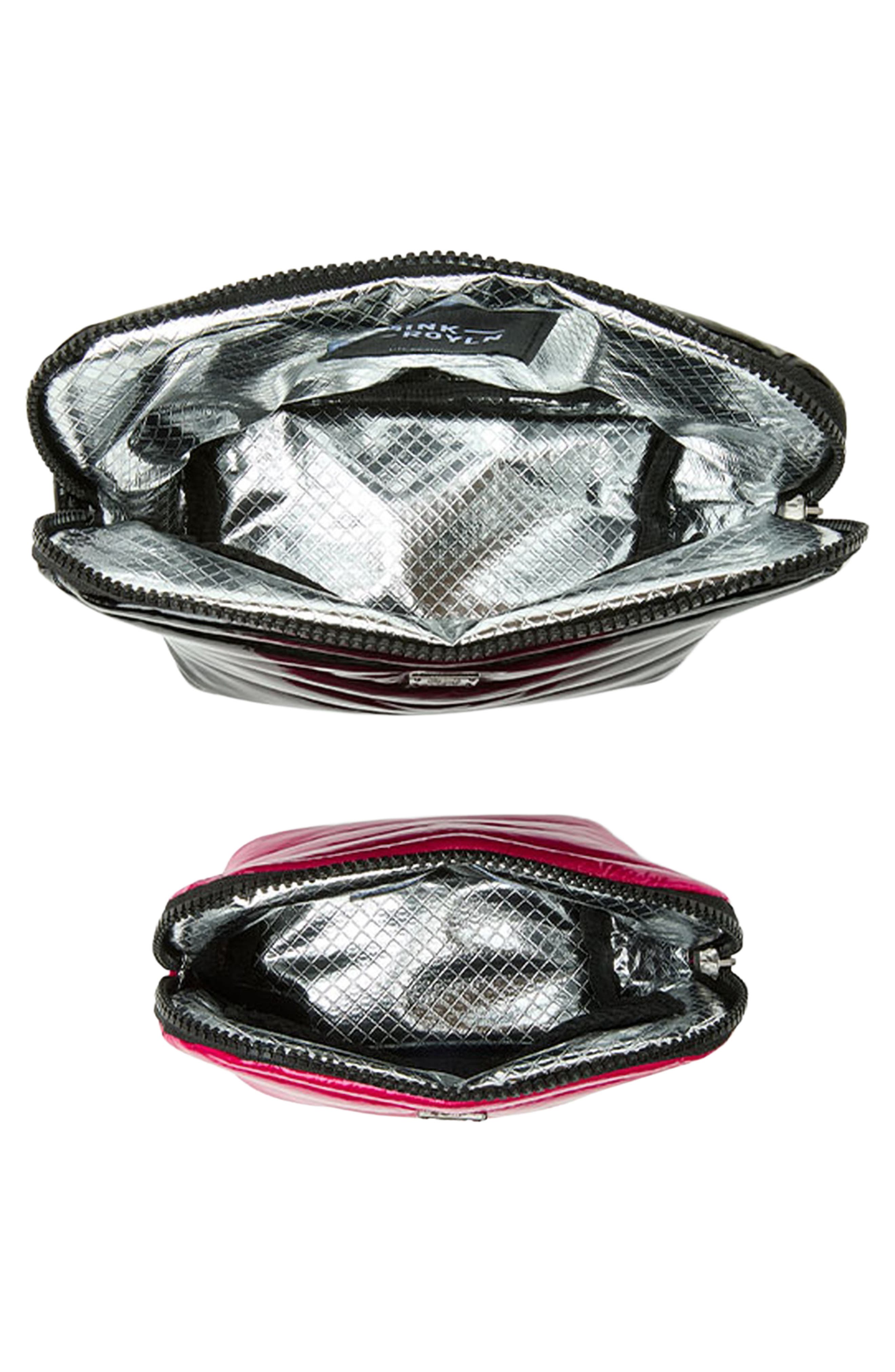 THINK ROYLN Double Stash Set of 2 Zip-Top Travel Pouches, Alternate, color, Black Patent/ Glossy Fuchsia