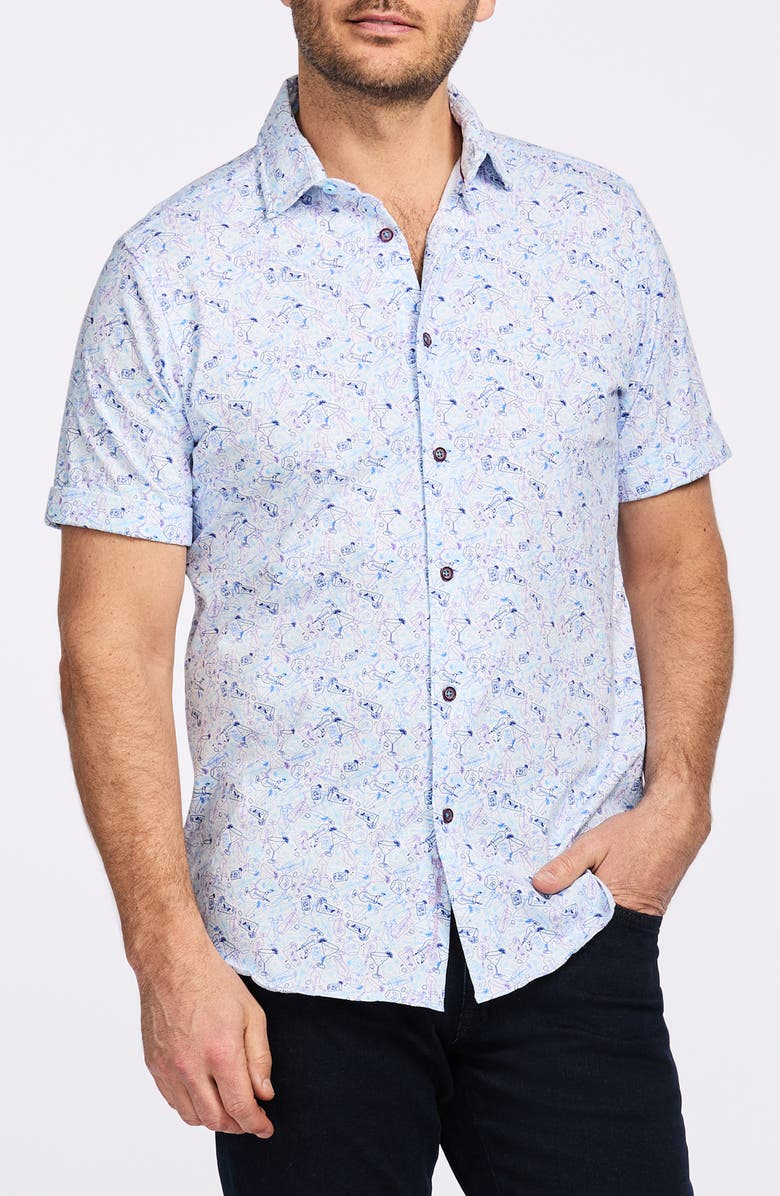 Robert Graham Short Sleeve Stretch Cotton Button-Up Shirt, Main, color, Blue