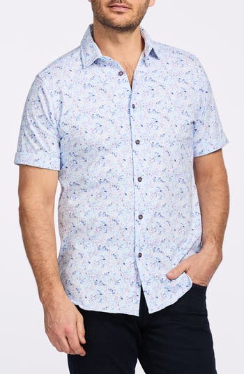 Robert Graham Short Sleeve Stretch Cotton Button-up Shirt In Blue