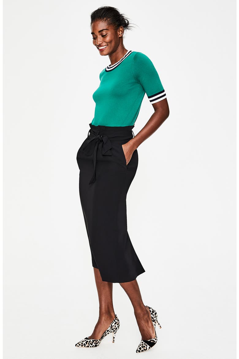 Melina Paperbag Waist Midi Skirt, Alternate, color, BLACK