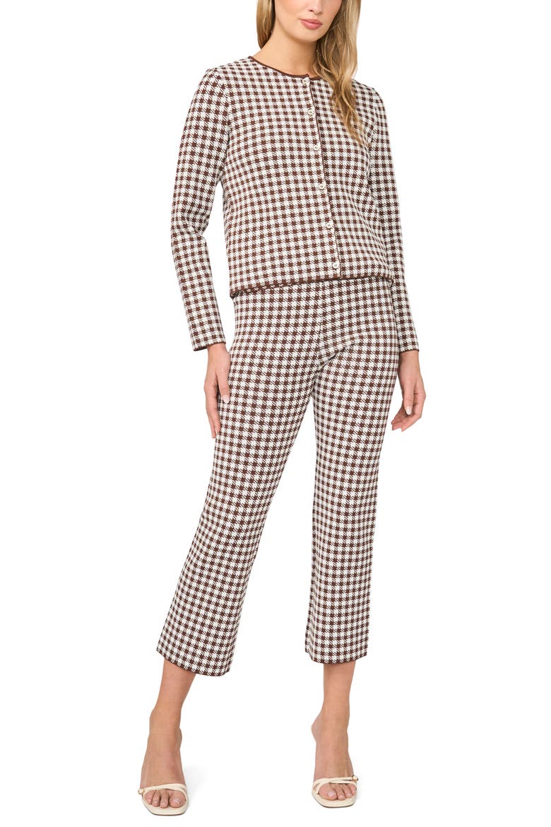 Gingham Crewneck Cardigan, Alternate, color, CHOCOLATE FUDGE