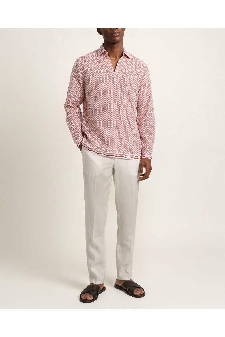 Ridley Linen Printed Linen Resort Shirt In White Sand And Vermillion, Main, color, White Sand/Vermillion
