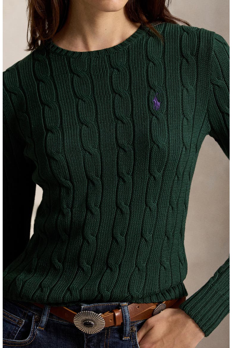 Cable Knit Cotton Sweater, Alternate, color, GREEN