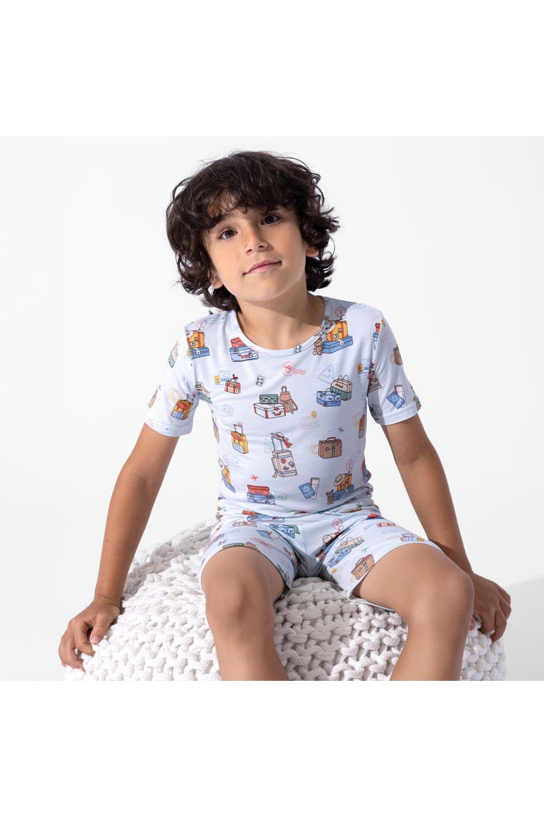 Vintage Suitcases Kids 2-Piece Short Sleeve & Shorts Pajama Set, Alternate, color, Vintage Suitcases