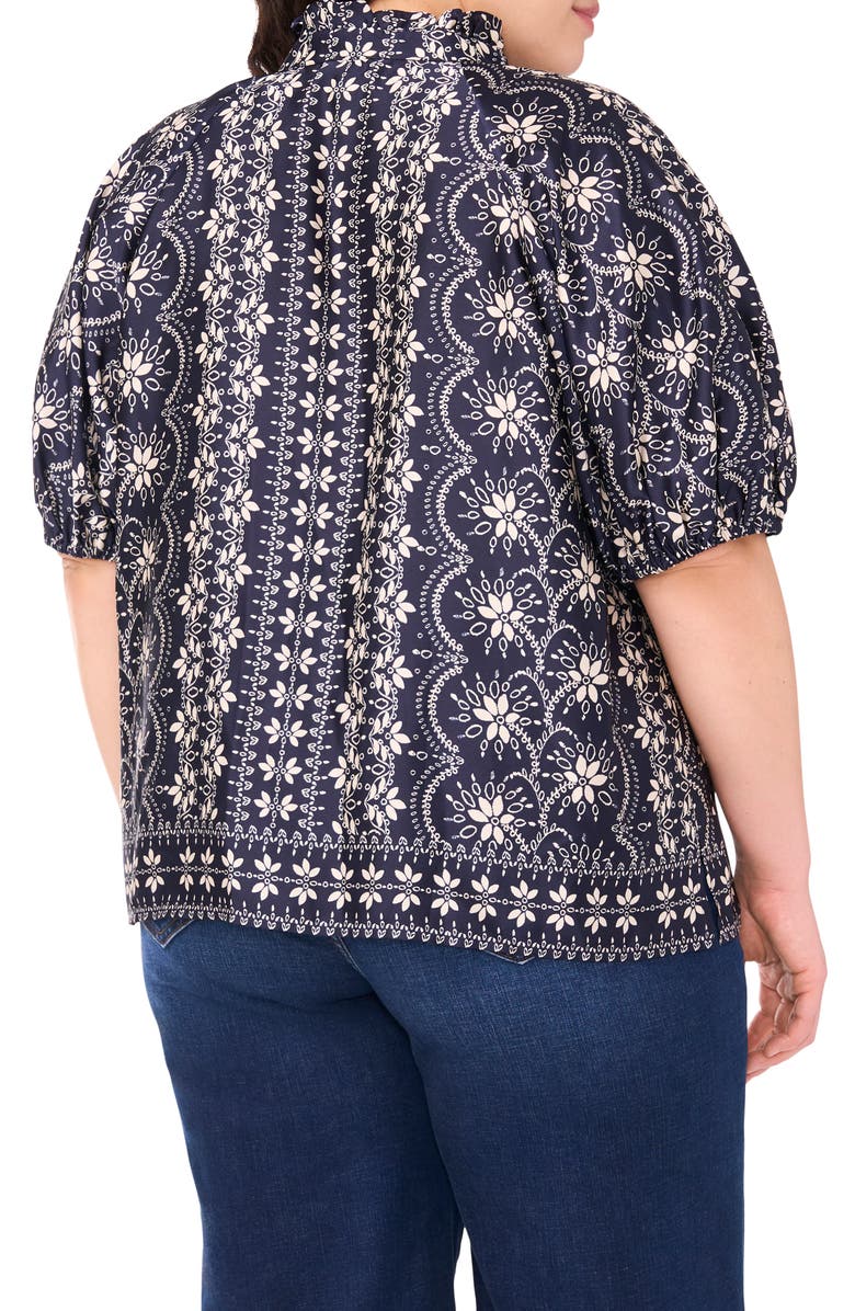 CeCe Ruffle Split Neck Short Sleeve Top, Alternate, color, Classic Navy