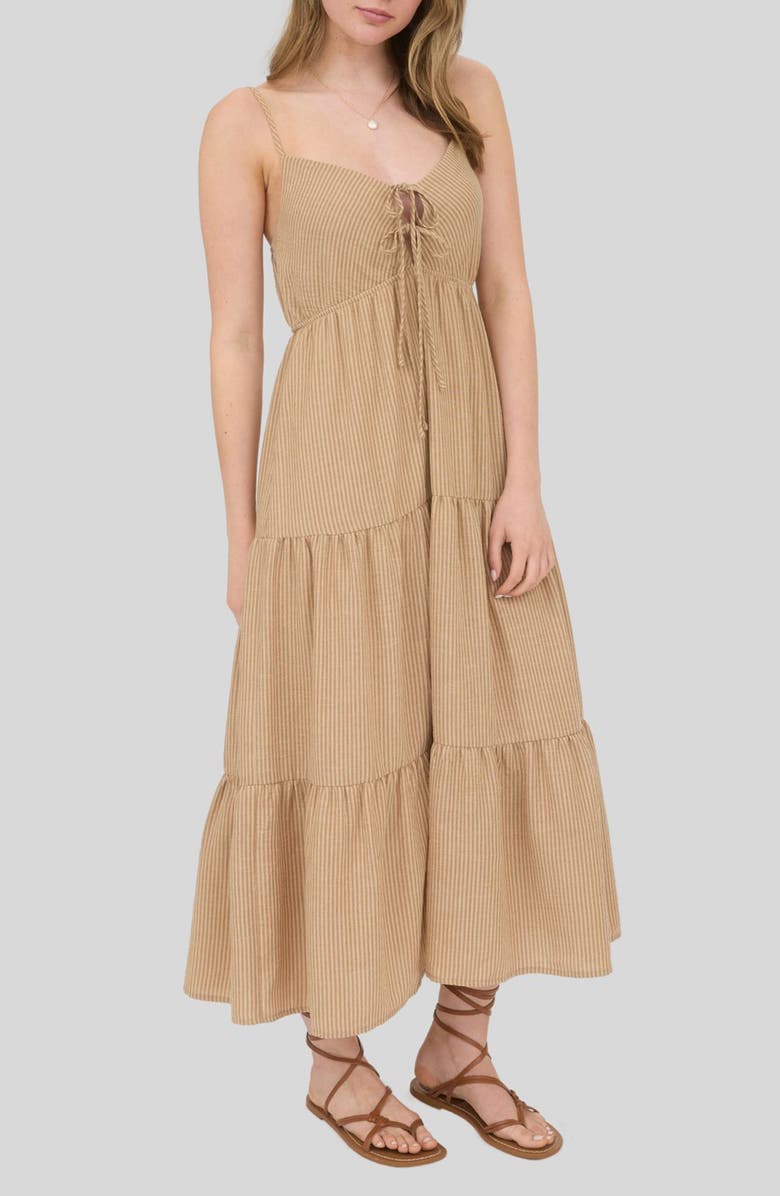 Blu Pepper Stripe Empire Waist Tiered Sundress, Alternate, color, Khaki