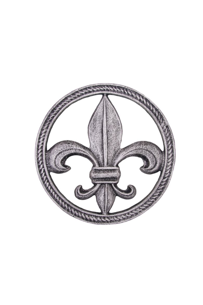 Fleur De Lis Metal Serving Kitchen Trivet 7.48", Main, color, Silver