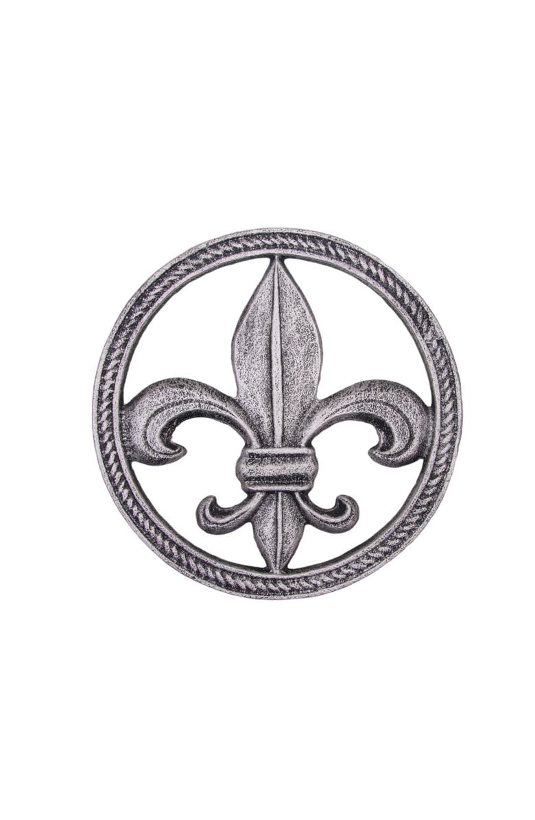 Gallerie II Fleur De Lis Metal Serving Kitchen Trivet 7.48", Main, color, Silver