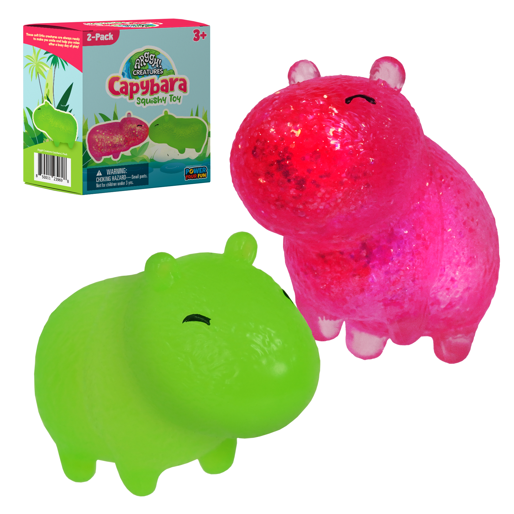 Power Your Fun Fun 2-Pack Capybara Squeeze Balls in Green, Pink 