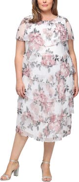 SL FASHIONS Floral Tiered Cocktail Dress