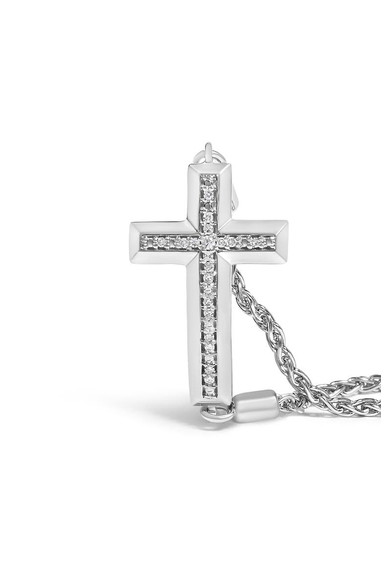 .925 Sterling Silver Diamond Accent Cross Bolo Bracelet, Alternate, color, White