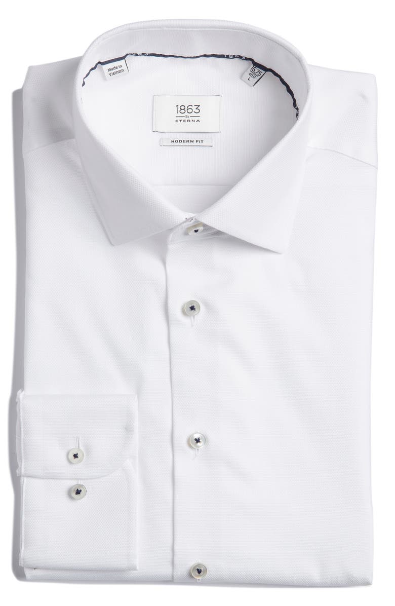 1863 by Eterna Modern Fit Solid Non-Iron Cotton Oxford Cloth Dress Shirt, Main, color, White