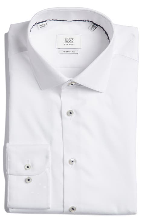 Modern Fit Solid Non-Iron Cotton Oxford Cloth Dress Shirt (Regular & Big)