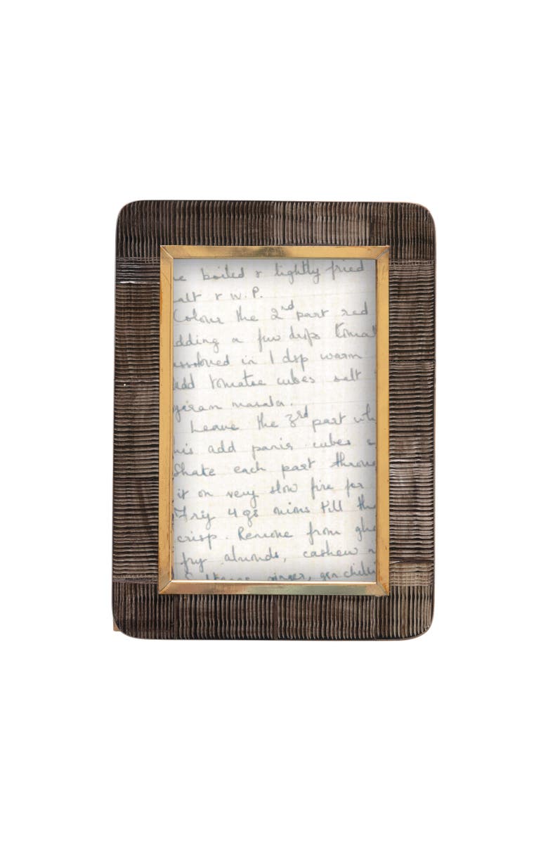 Storied Home Hand-Carved Horn Photo Frame with Brass Border, Main, color, Black