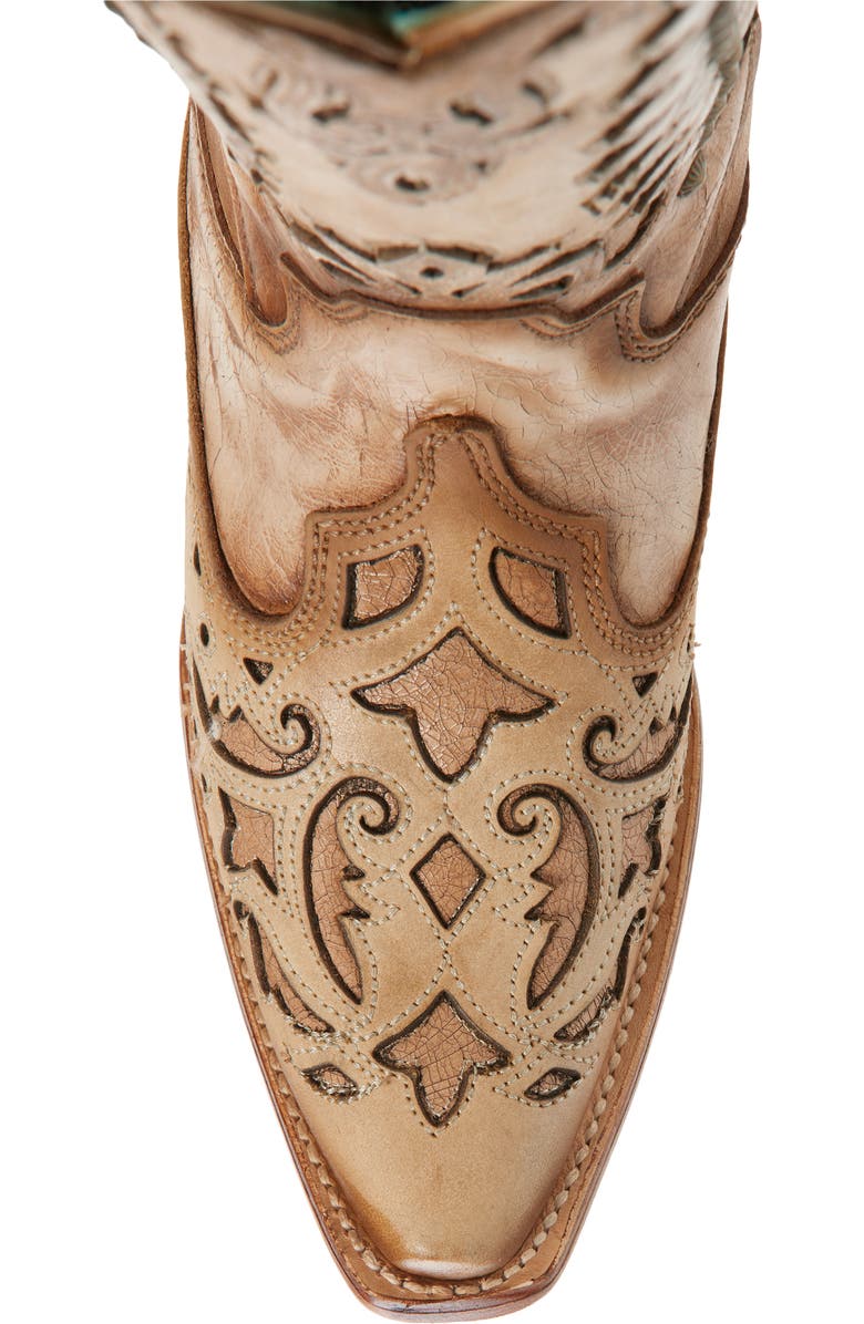 CORRAL Overlay Mid Calf Western Boot, Alternate, color, Sand