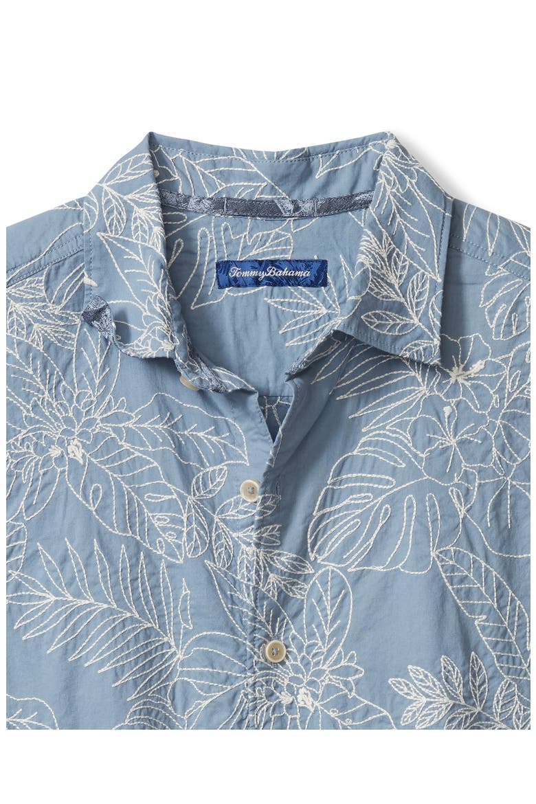 Blanca Vines Floral Embroidered Short Sleeve Cotton Button-Up Shirt, Alternate, color, REGAL BLUE