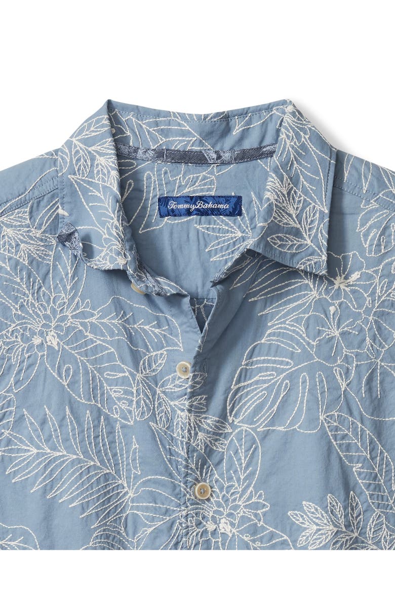 Tommy Bahama Blanca Vines Floral Embroidered Short Sleeve Cotton Button-Up Shirt, Alternate, color, Regal Blue