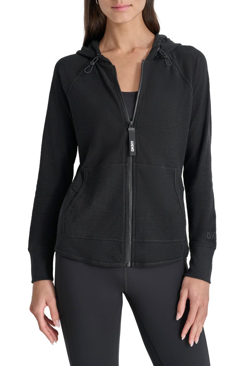Slub Waffle Knit Zip Hoodie, Main, color, BLACK
