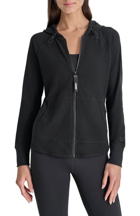 売れ筋商品|||ダナ キャラン ニューヨーク カットソー トップス レディース Sport Women's Two-Tone Zip-Front Long-Sleeve Hoodie Black Women's DKNY Tops | Nordstrom