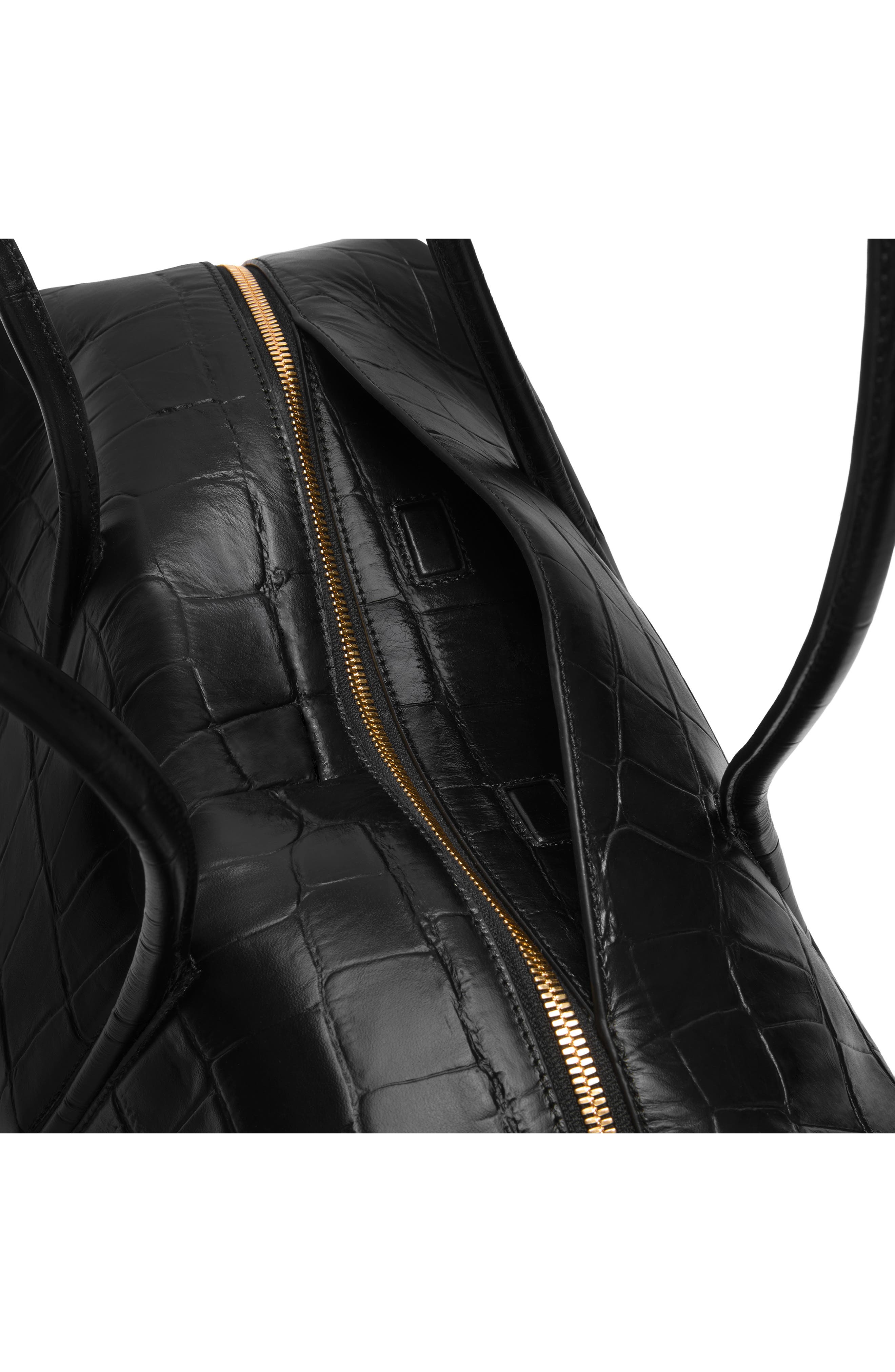 The Stockholm Croc Embossed Leather Shoulder Bag, Alternate, color, BLACK
