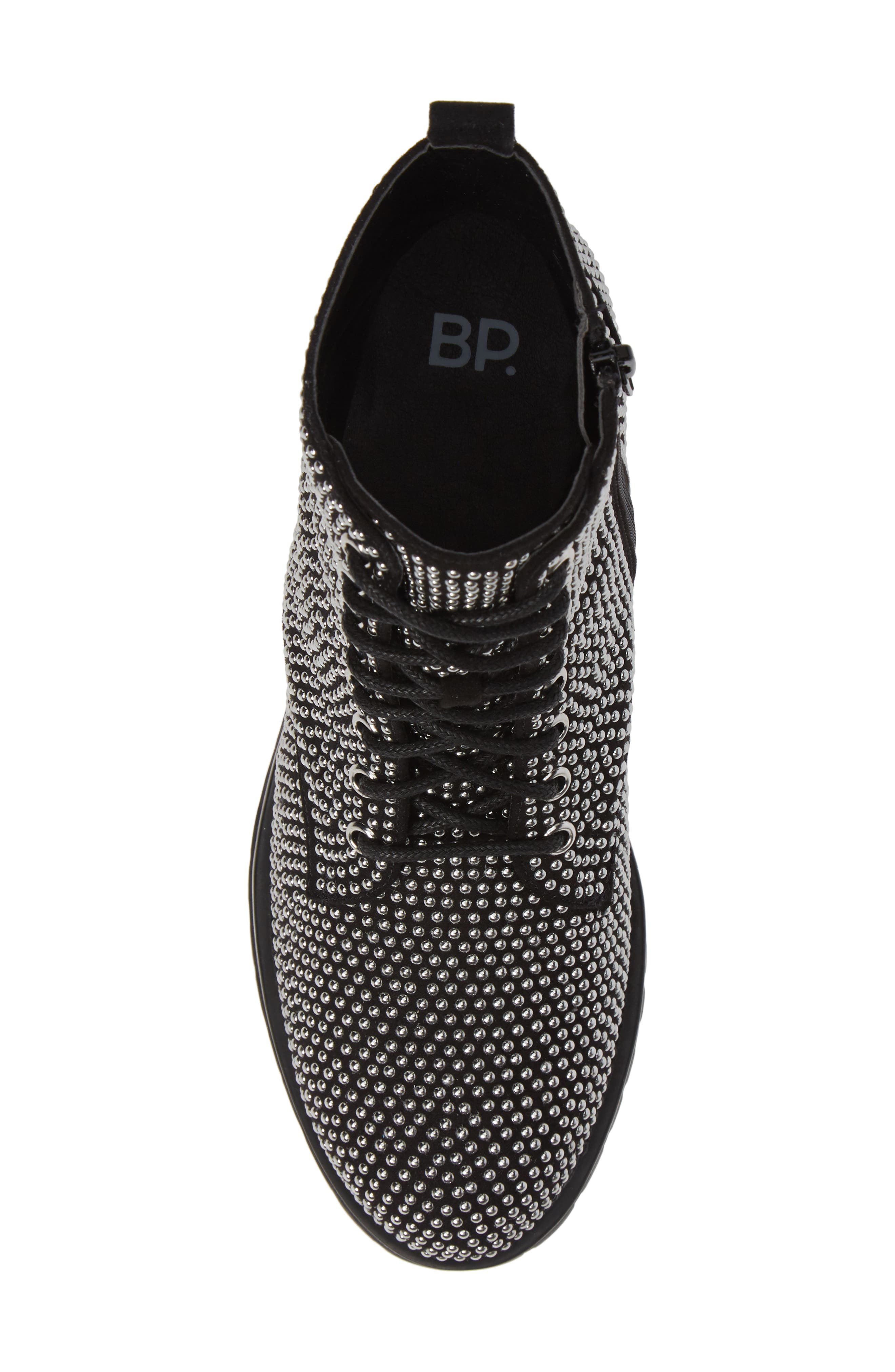 Remi Zip Combat Bootie, Alternate, color, BLACK STUDDED FABRIC