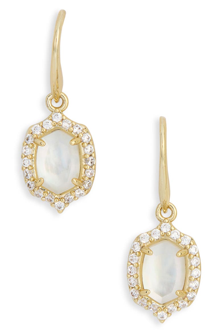 Daphne Crystal Pavé Frame Mother-of-Pearl Drop Earrings, Main, color, GOLD IVORY MOTHER OF PEARL