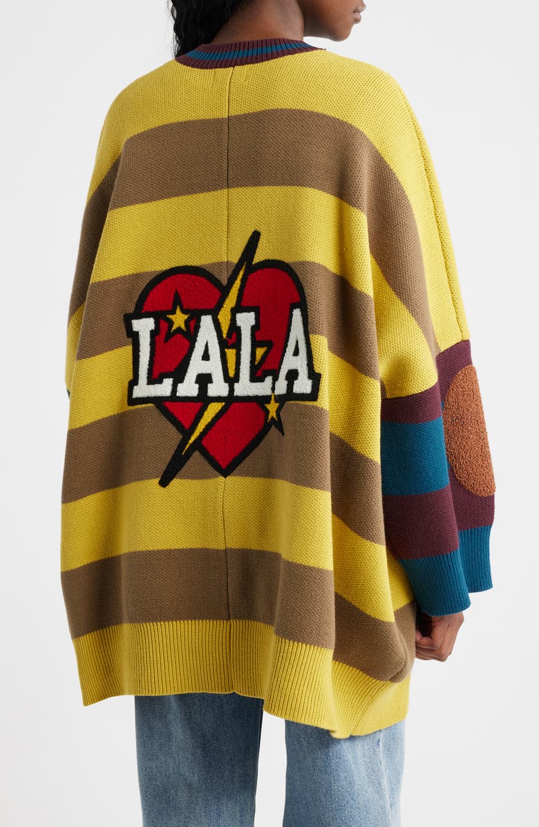 Dressed in Lala Your Grandpa Wears Lala Oversize Cotton Blend Cardigan, Alternate, color, Yellow And Tan Strip