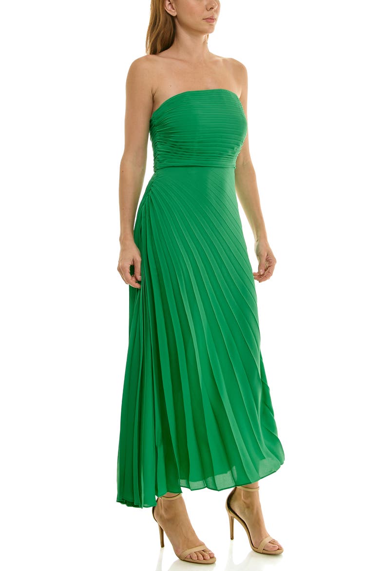 Strapless Pleated Chiffon Maxi Dress, Alternate, color, LILY PAD