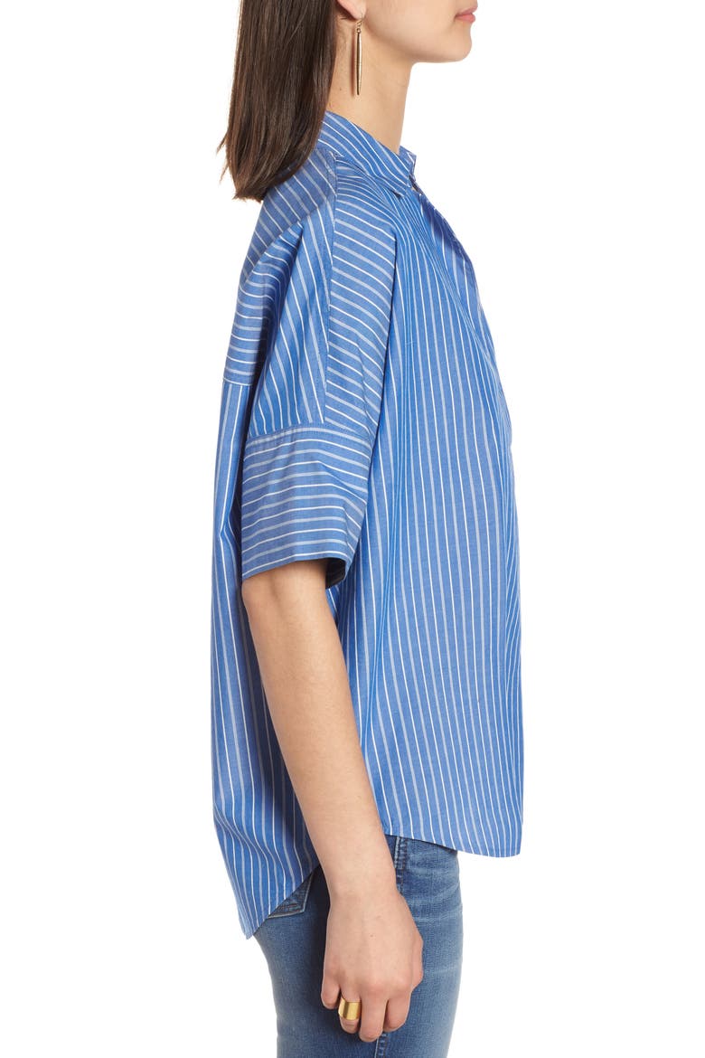 Courier Stripe Button Back Shirt, Alternate, color, MIDNIGHT SEA