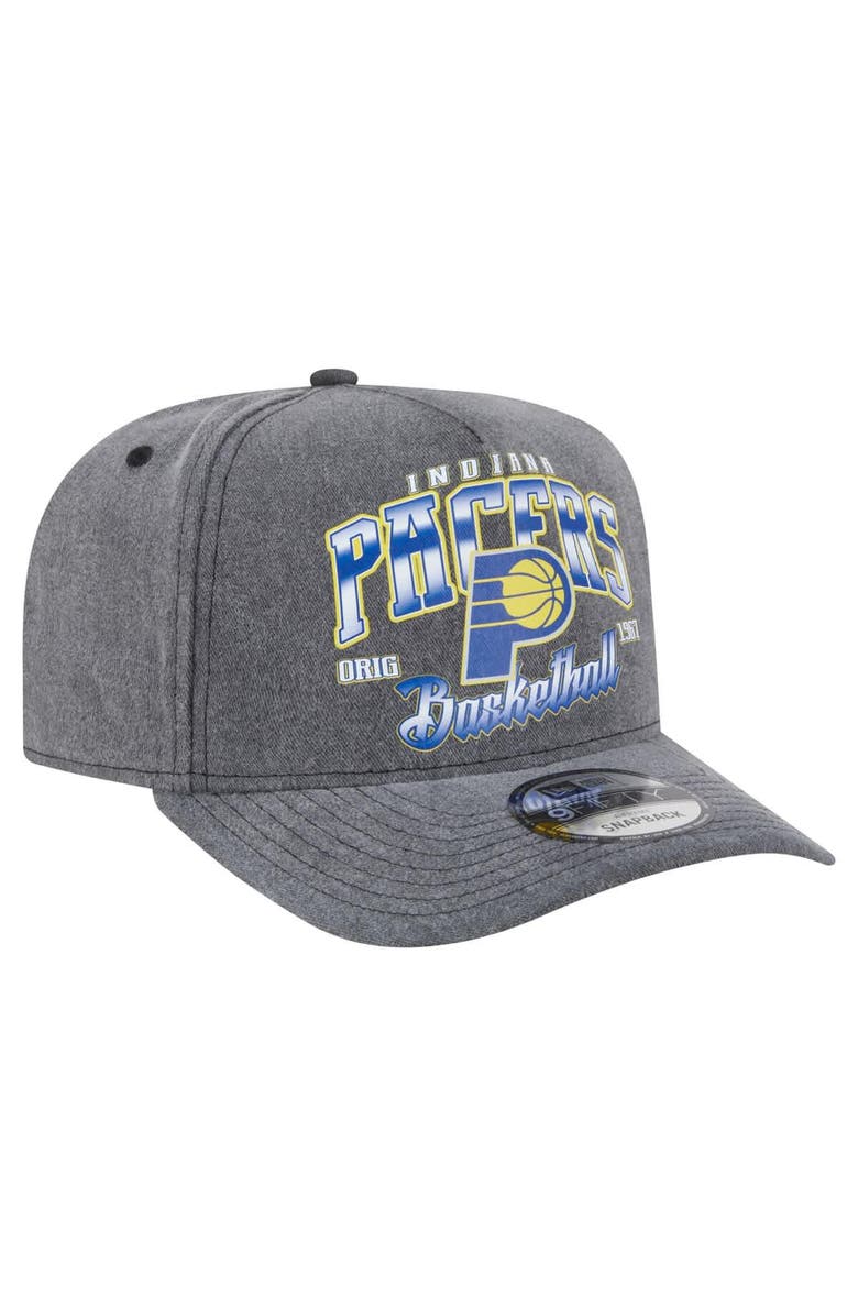 New Era Men's New Era  Charcoal Indiana Pacers Throwback Washed Pre-Curved 9FIFTY Snapback Hat, Alternate, color, 