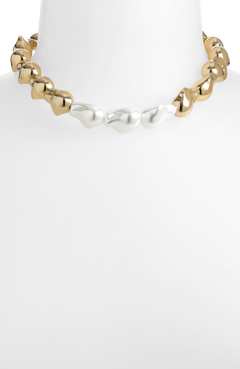 Tasha Faux Pearl & Nugget Choker Necklace, Alternate, color, Gold Pearl