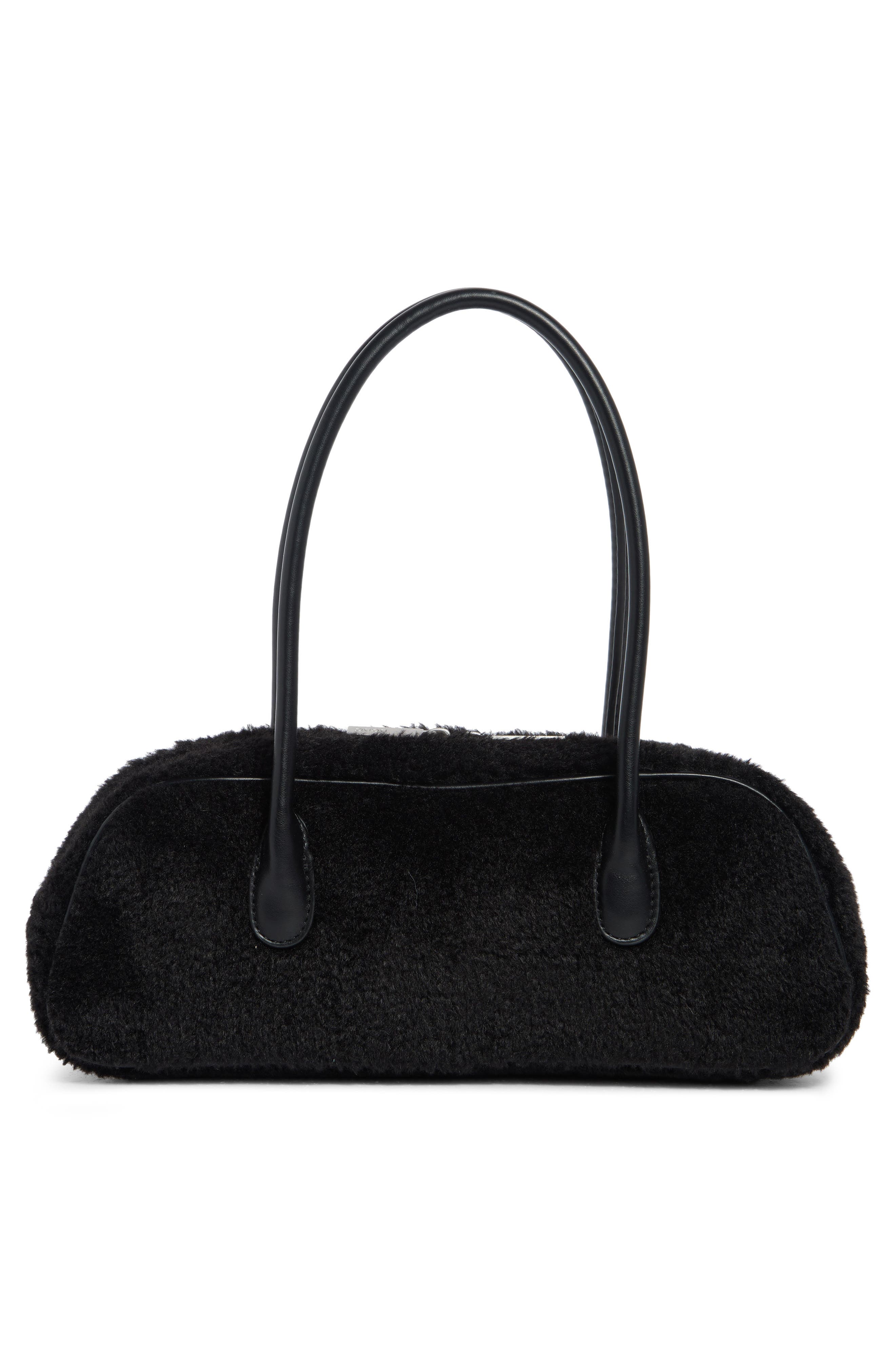 BCBG Angled Faux Fur Shoulder Bag, Alternate, color, Black