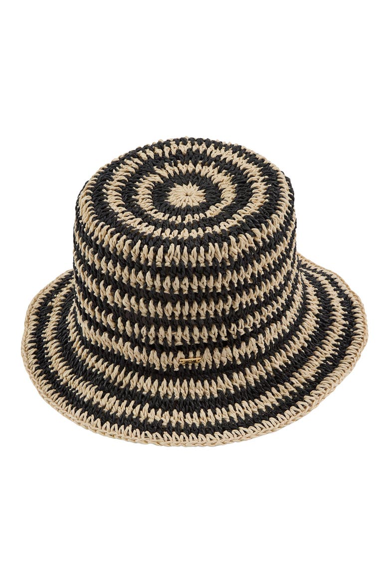 Jonah Stripe Packable Straw Bucket Sun Hat, Main, color, NATURAL/ BLACK