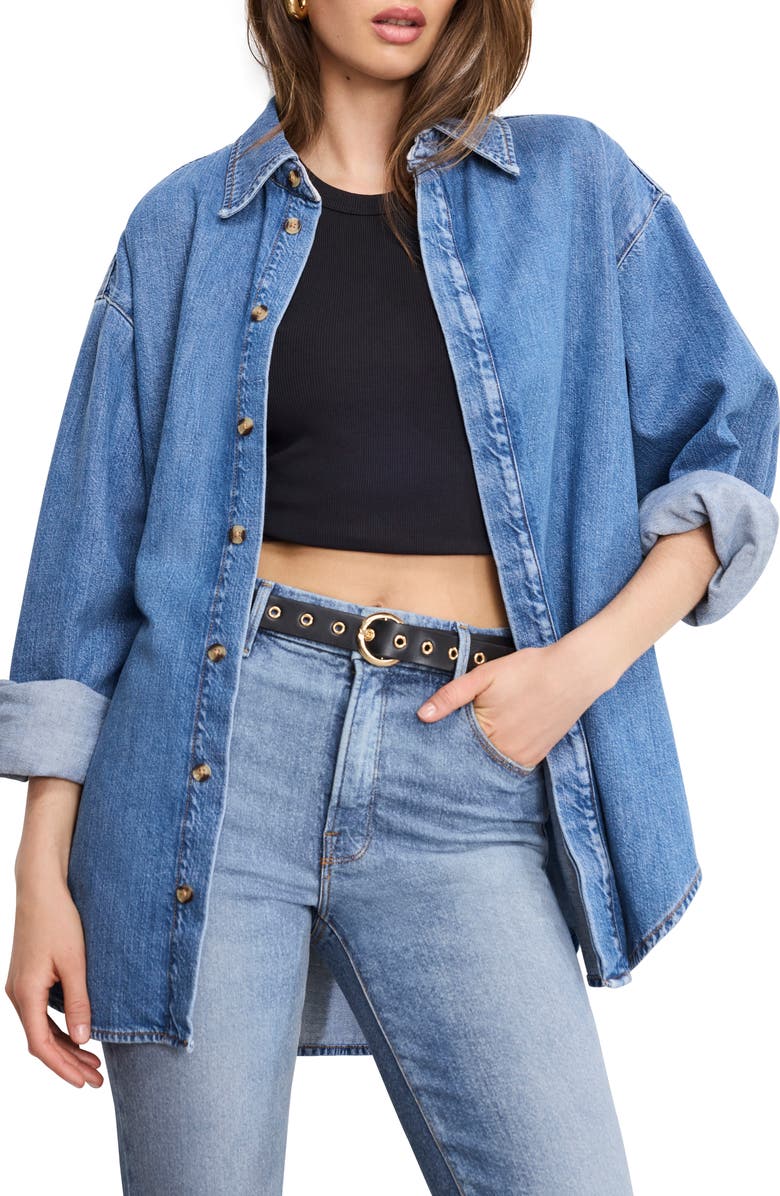 Good American Oversized Denim Shirt, Main, color, Indigo1024