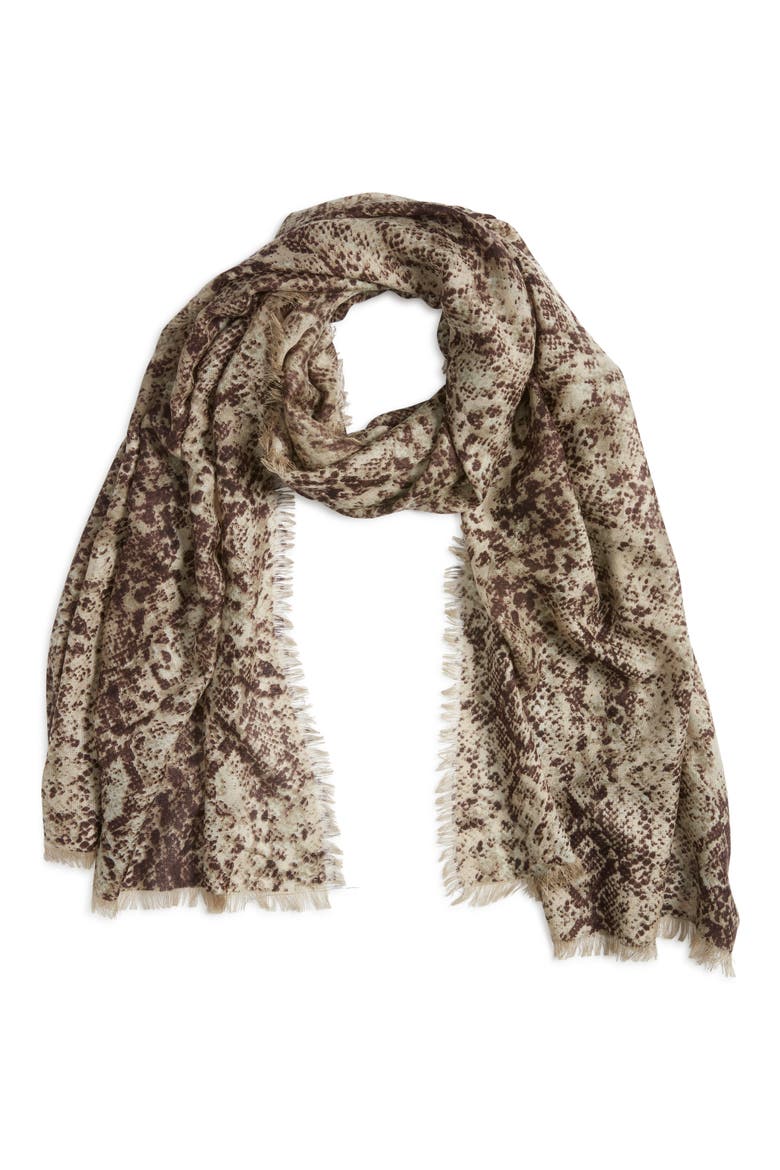 Eyelash Trim Print Cashmere & Silk Wrap, Alternate, color, TAN SLITHERING STRIPE
