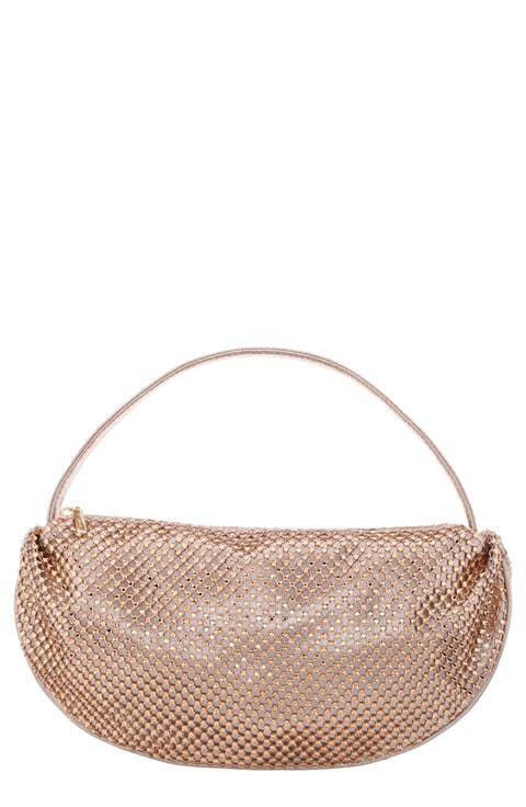 Half Moon Rhinestone Mesh Shoulder Bag