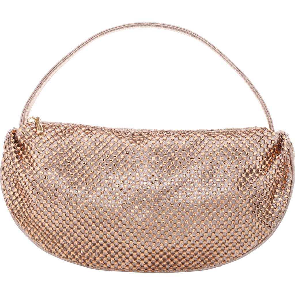 Shop Nina Half Moon Rhinestone Mesh Shoulder Bag In Taupe