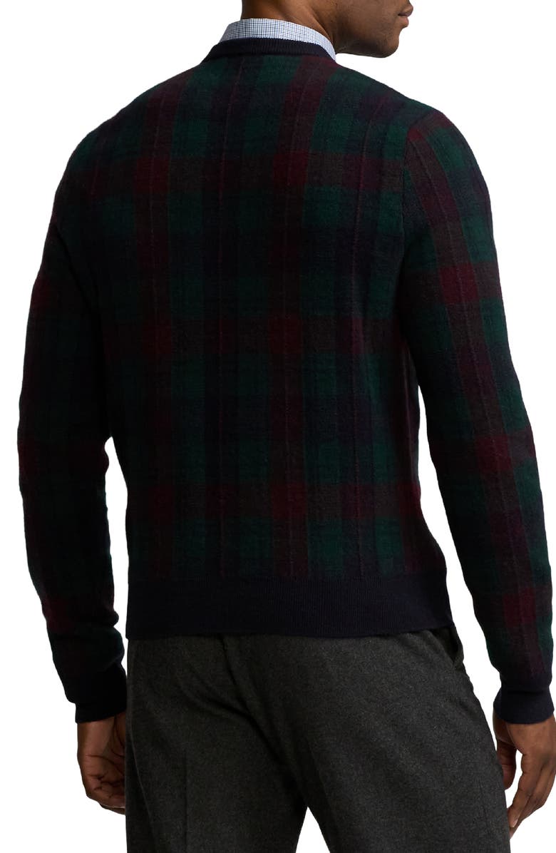 Ralph Lauren Purple Label Plaid Cashmere Crewneck Sweater, Alternate, color, 