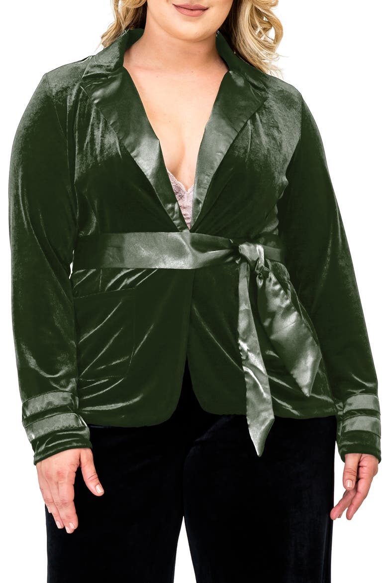 Lottie Velvet & Satin Jacket, Main, color, GREEN