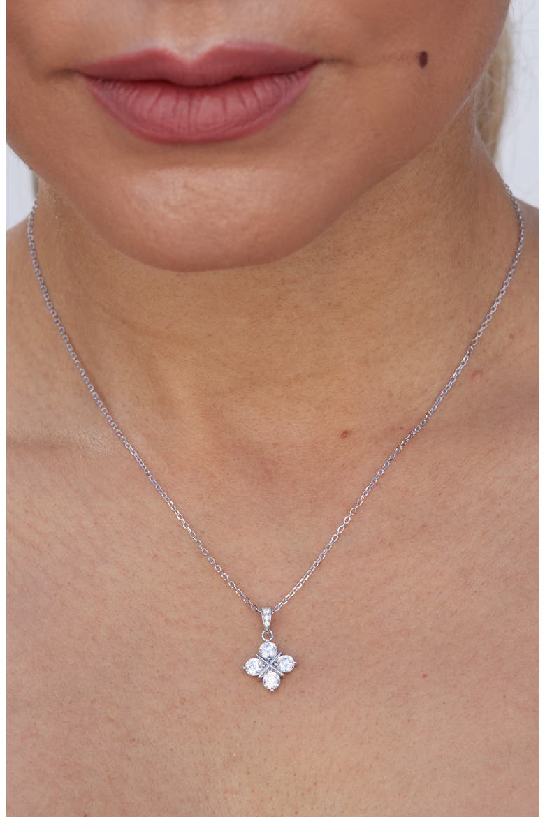 Cubic Zirconia Grid Pendant Necklace, Alternate, color, WHITE
