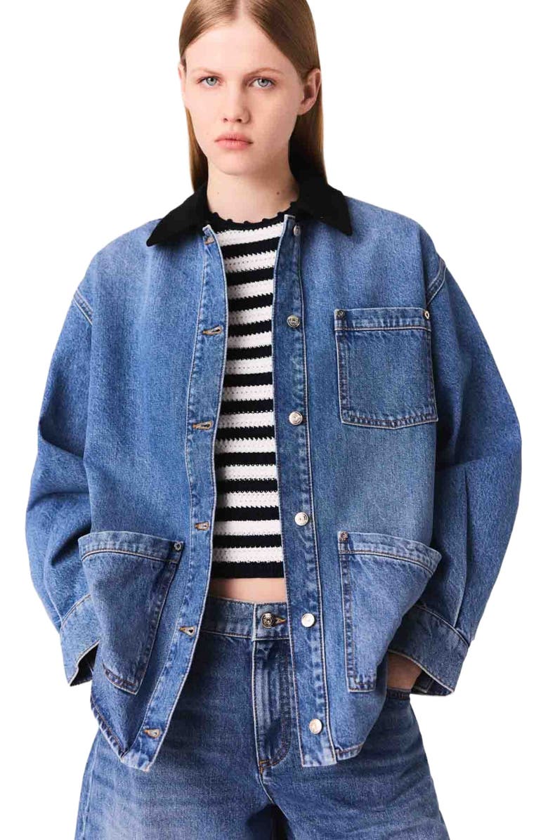 maje Faded denim jacket, Alternate, color, Blue