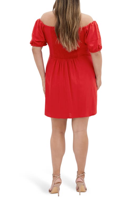 Shop City Chic Macey Off The Shoulder Puff Sleeve Stretch Cotton Minidress In Red