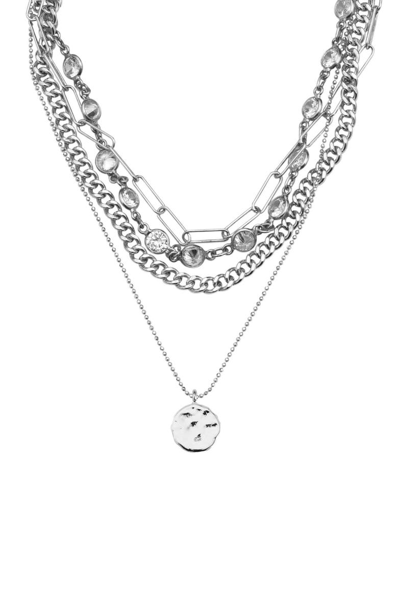 14K Yellow Gold Plated Layered Pebbled Charm Necklace, Main, color, SILVER