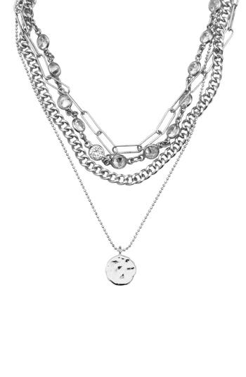 Adornia 14k Yellow Gold Plated Layered Pebbled Charm Necklace In Silver