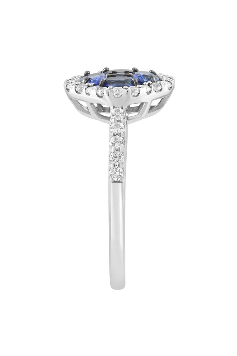 Sterling Silver Blue & White Sapphire Quatrefoil Halo Ring, Alternate, color, BLUE