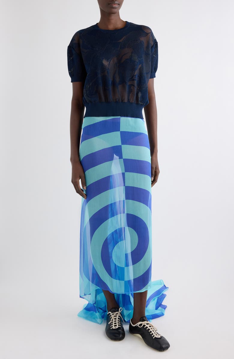 Dries Van Noten Floral Pattern Mixed Stitch Crewneck Sweater, Alternate, color, Navy